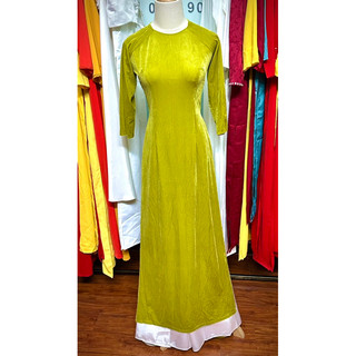 Áo Dài Nhung Trơn Màu Xanh Cốm