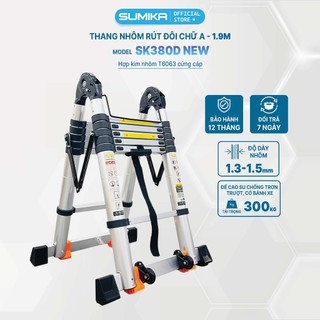 Thang nhôm rút đôi SUMIKA SK380D NEW - rút chữ A cao 1.9m, rút chữ I cao 3.8m, tải trọng 300kg