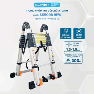 Thang nhôm rút đôi SUMIKA SK500D NEW - rút chữ A cao 2.5m, rút chữ I cao 5.0m, tải trọng 300kg