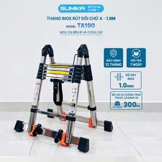 Thang Inox rút đôi SUMIKA TA190, rút chữ A cao 1.9m, rút chữ I cao 3.8m, tải trọng 300kg