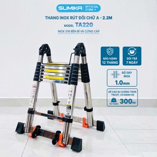 Thang Inox rút đôi SUMIKA TA220 - rút chữ A cao 2.2m, rút chữ I cao 4.4m, tải trọng 300kg