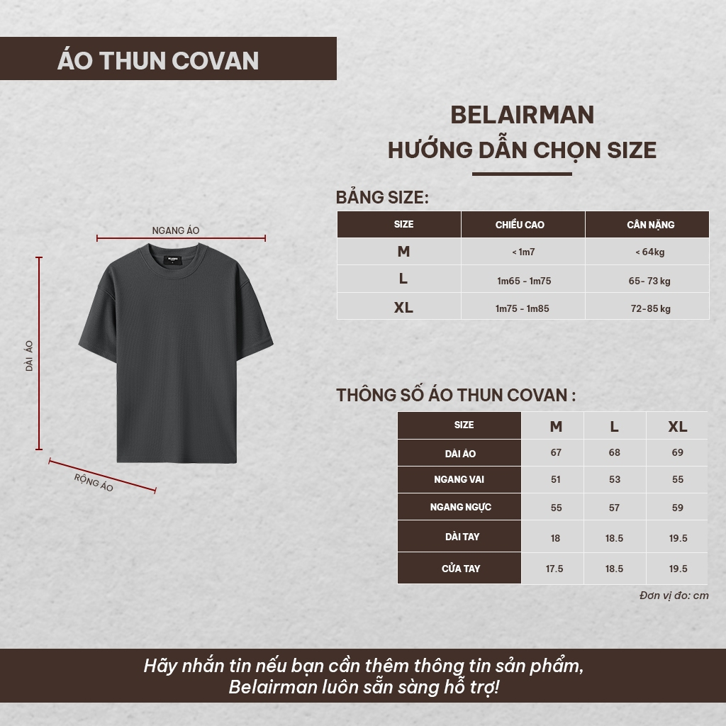Áo thun nam nữ cổ tròn COVAN BELAIRMAN vải Cotton co giãn, thấm hút mồ hôi, chuẩn form - BELAIRMAN