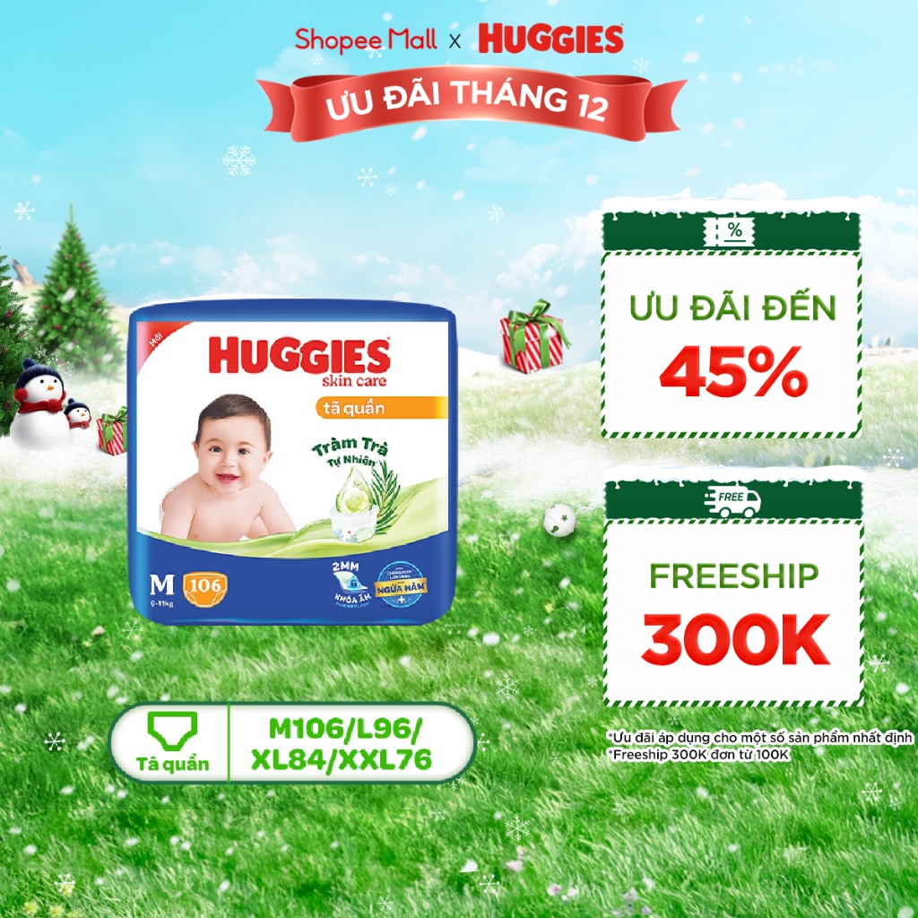 Tã quần Huggies Skincare Mega Jumbo M106/L96+8/XL84+4/XXL76+4