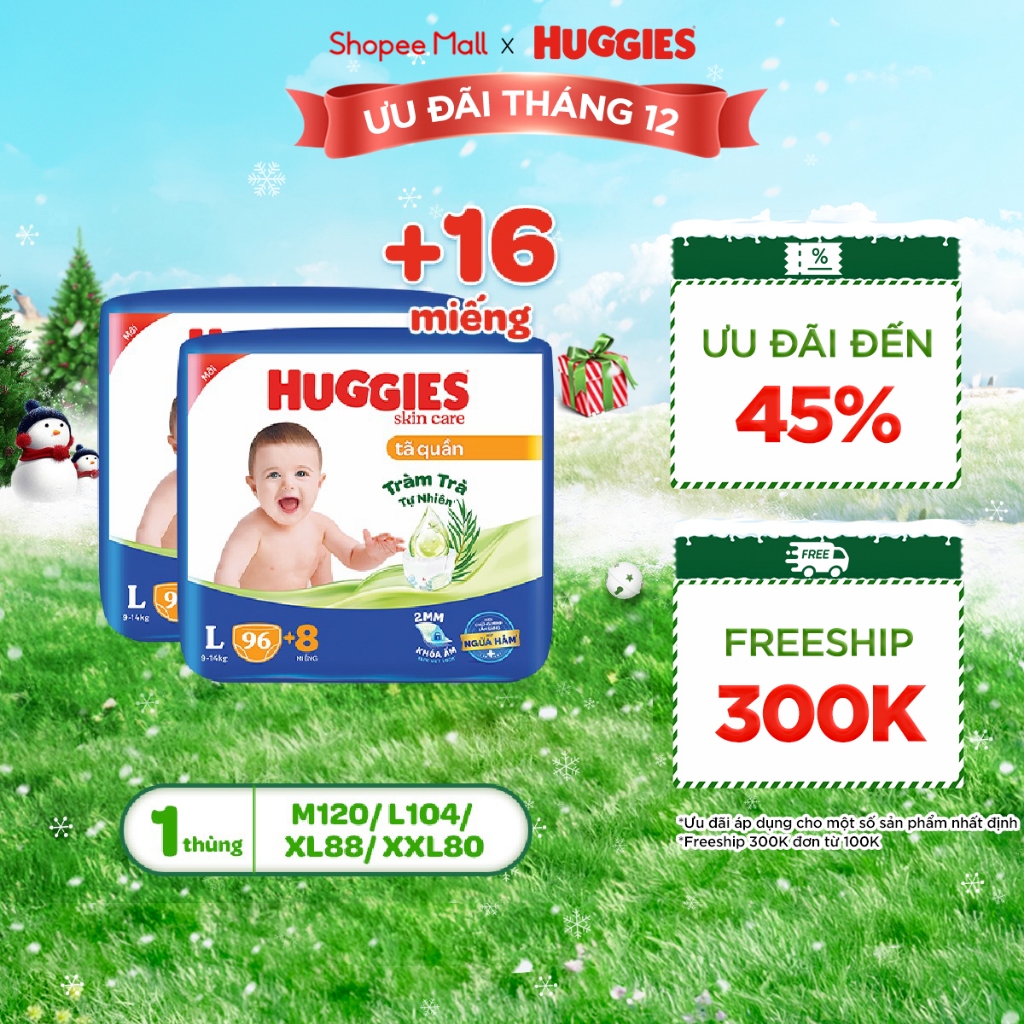 Combo 2 Tã quần Huggies Skincare Mega Jumbo Mega Jumbo M106/L96+8/XL84+4