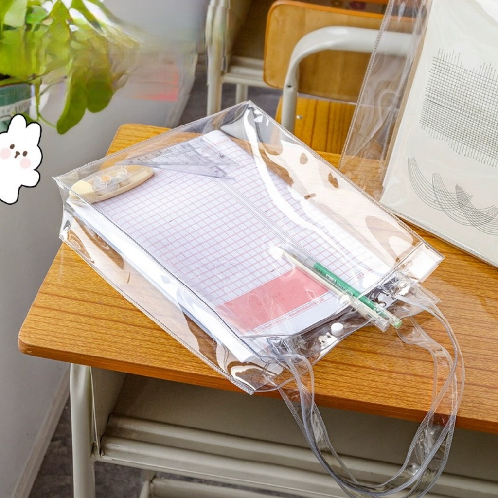 Túi Nhựa Trong Suốt Đeo Vai Có Nút Bấm Đựng Vừa A4, Túi Đi Học, Túi Đi Biển