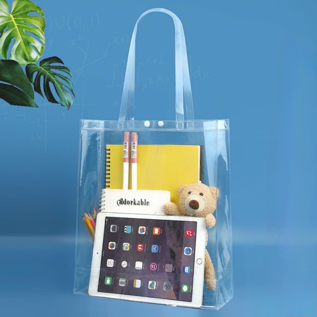 Túi Nhựa Trong Suốt Đeo Vai Có Nút Bấm Đựng Vừa A4, Túi Đi Học, Túi Đi Biển