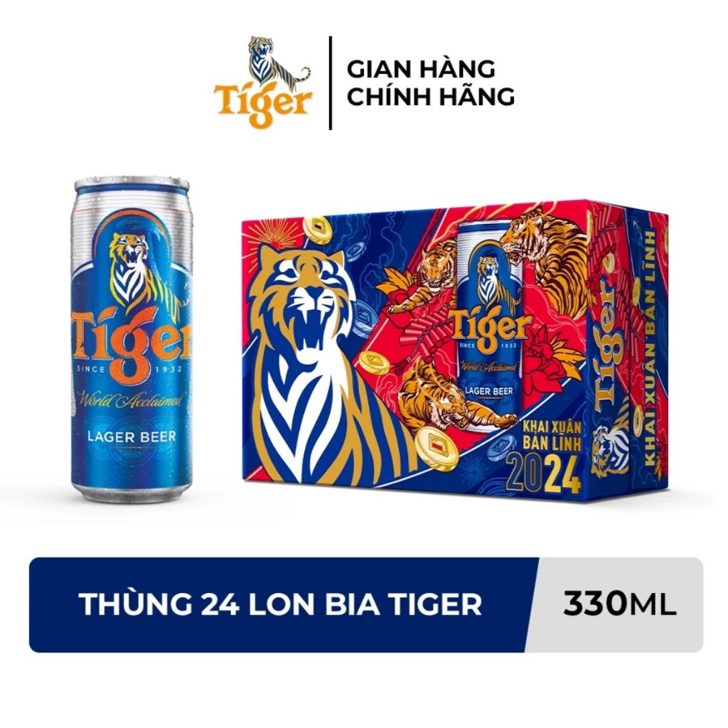 Thùng 24 Lon Bia Tiger 330ml/Lon - Bao bì Xuân