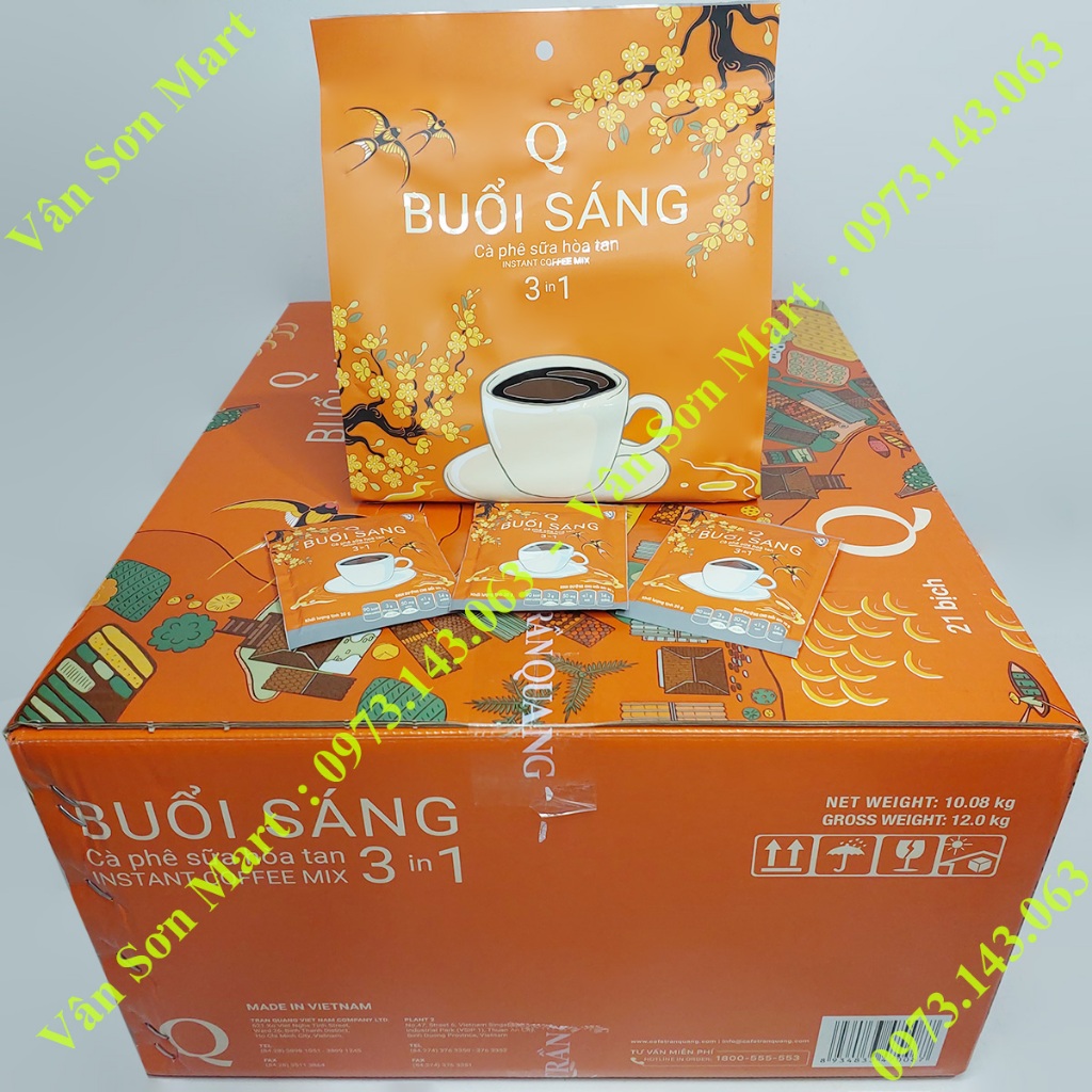 Thùng cà phê sữa Buổi Sáng Trần Quang 21 bịch x 480g  Mẫu xuân 2024