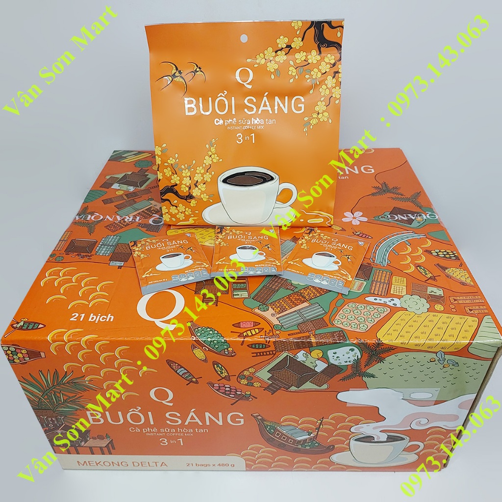 Thùng cà phê sữa Buổi Sáng Trần Quang 21 bịch x 480g  Mẫu xuân 2024