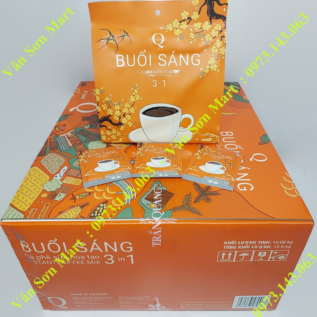 Thùng cà phê sữa Buổi Sáng Trần Quang 21 bịch x 480g  Mẫu xuân 2024