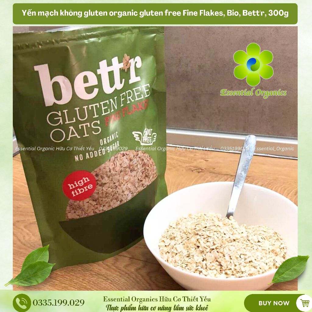 Yến mạch không gluten organic gluten free Fine Flakes, Bio, Bett'r, 300g