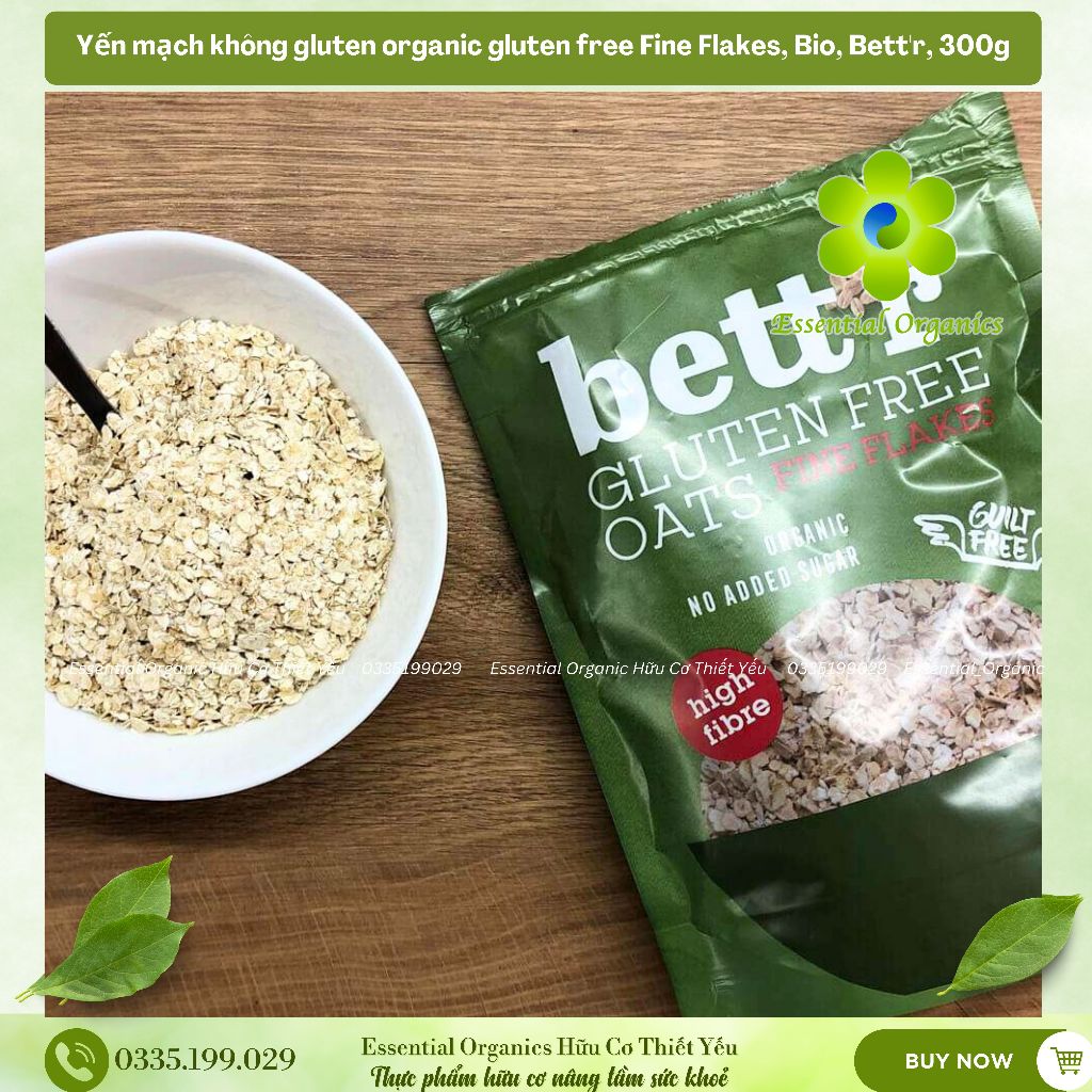 Yến mạch không gluten organic gluten free Fine Flakes, Bio, Bett'r, 300g