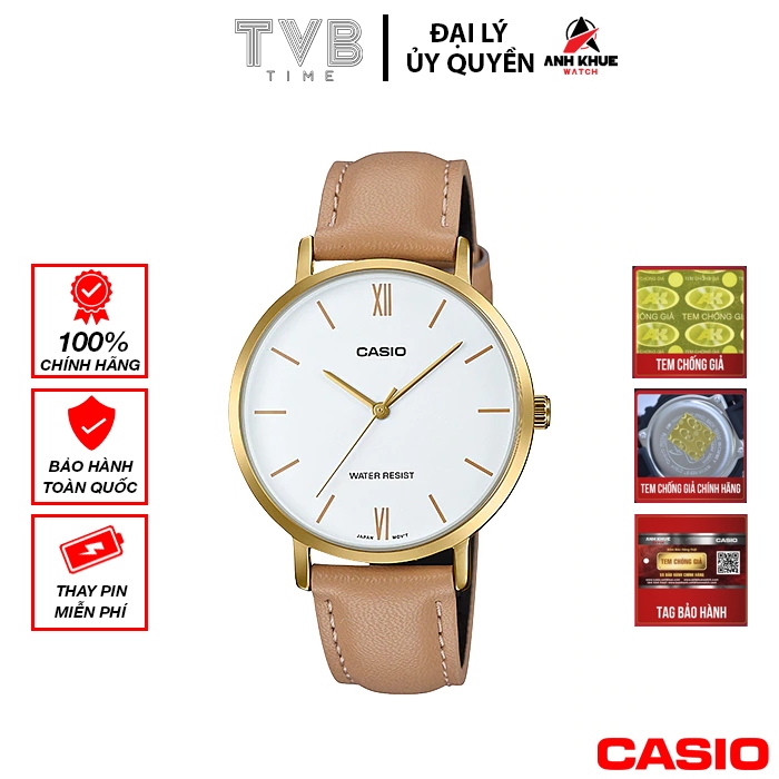 Đồng hồ nữ dây da Casio chính hãng LTP-VT01GL-7BUDF (34mm)