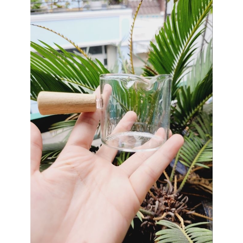 Cốc Đong Thủy tinh Tay Cầm gỗ 50ml - 75ml