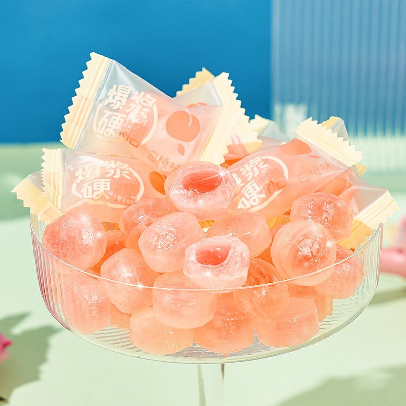 100g kẹo cứng trái cây bạc hà có nhân siro hương vị đào trắng / hương chanh thơm ngon ăn vặt siêu nghiền