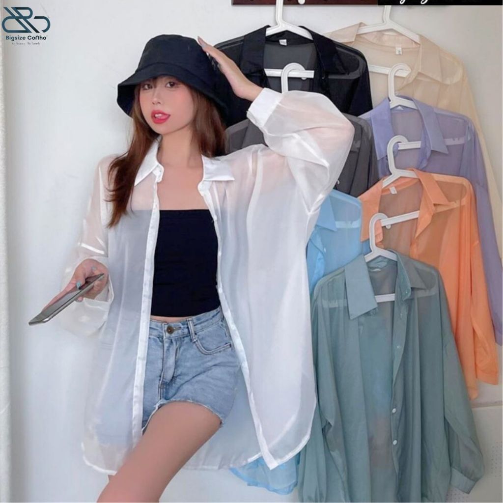 Áo sơ mi voan Bigsize Cô Nhỏ mỏng dài tay khoác ngoài để đi biển du lịch - SM VOAN