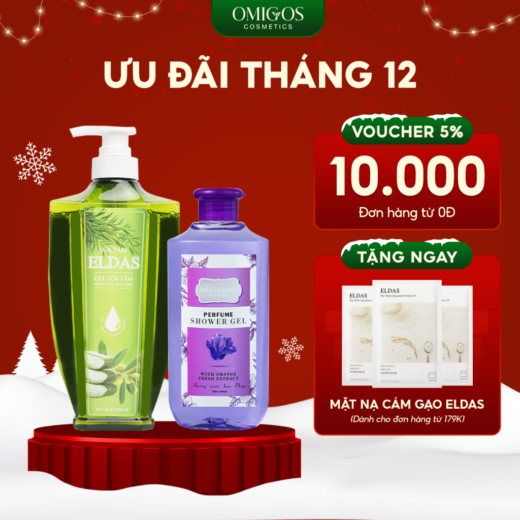 Bộ Đôi Sữa Tắm Ngừa Mụn Lưng Eldas 550ml/chai Và Sữa Tắm Nước Hoa Nhật Bản Malanaone Lưu Hương Bền Lâu 6h 330ml/chai