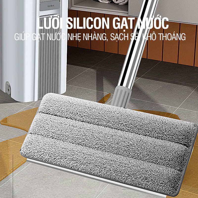 Bộ lau nhà cao cấp Kitimop-C6 Pro có thùng lau 2 ngăn tự vắt, chổi lau nhà 360 độ lau sạch khô nhanh, tặng 2 bông lau