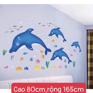 Decal dán tường trang trí đàn cá heo xanh