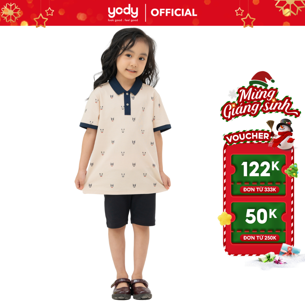 Áo phông có cổ trẻ em Yody in hình cún áo thun kid chất liệu cotton mắt chim thoáng mát mềm mịn APK6116