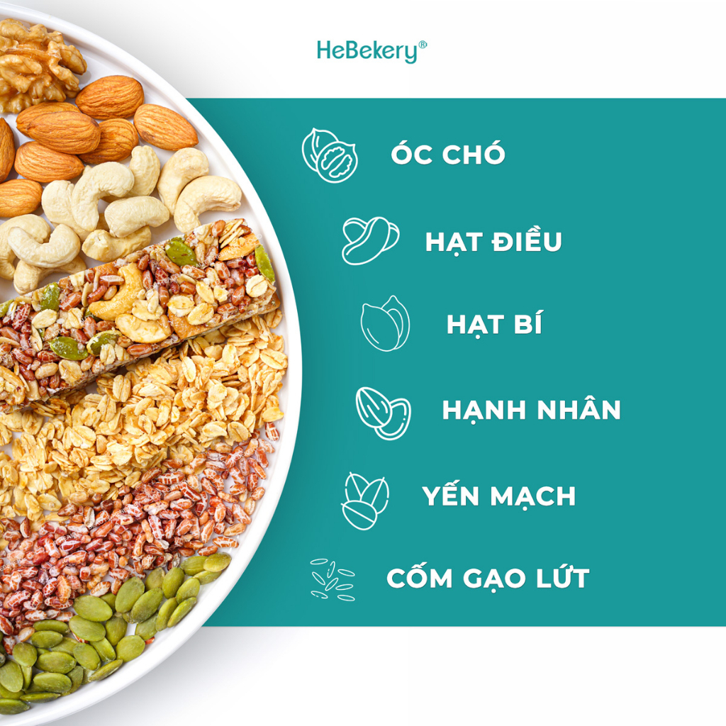 Thanh Ngũ Cốc Không Đường Hebekery - Thanh Hạt Chuẩn Ăn Vặt, Ăn Kiêng Healthy Cho Mẹ Bầu by Demee