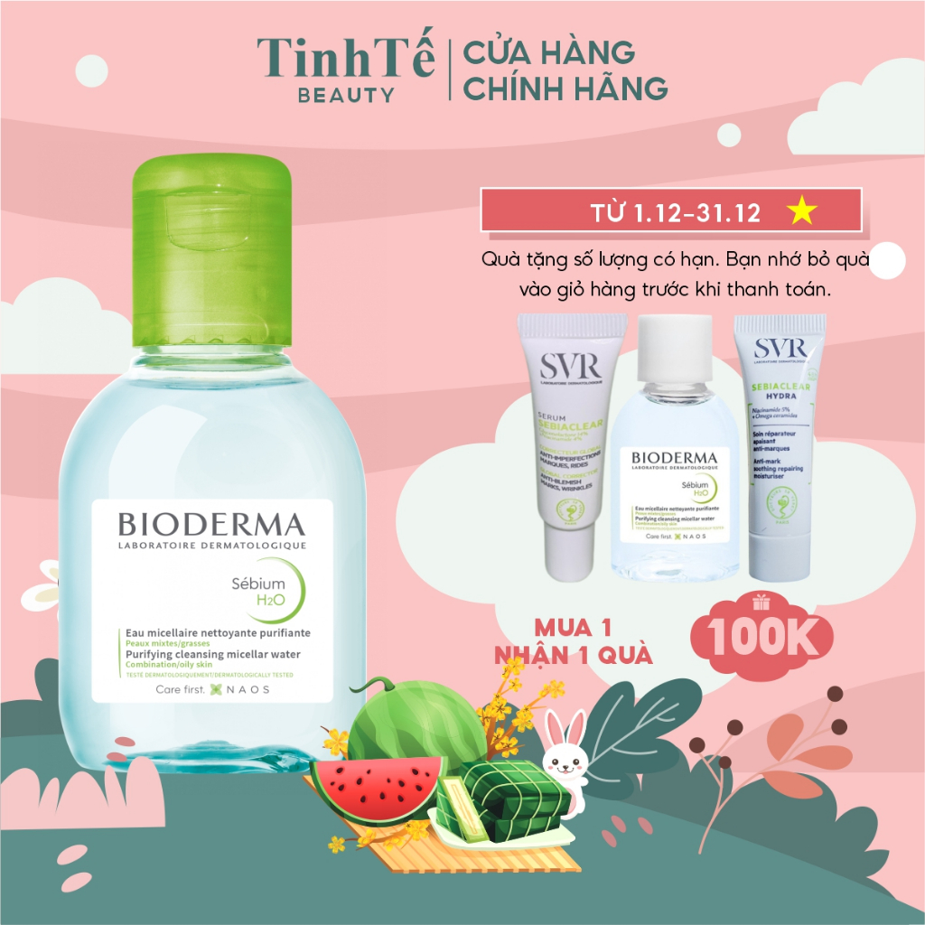 Dung dịch làm sạch và tẩy trang dành cho da hỗn hợp đến da dầu công nghệ Micellar Bioderma Sebium H2O - 100ml