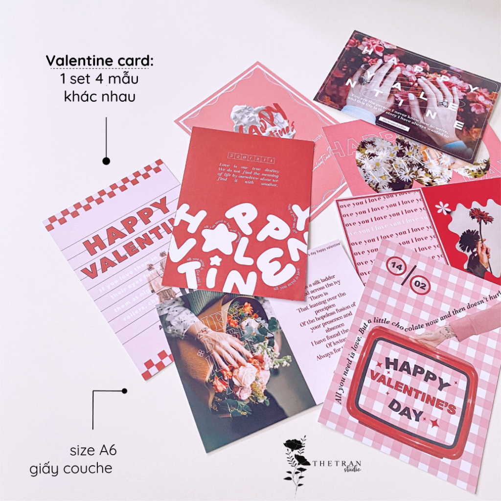 Bộ 4 postcard giáng sinh, sinh nhật, valentine, nghệ thuật 2 mặt A6 / special occasion card / thetranstudio