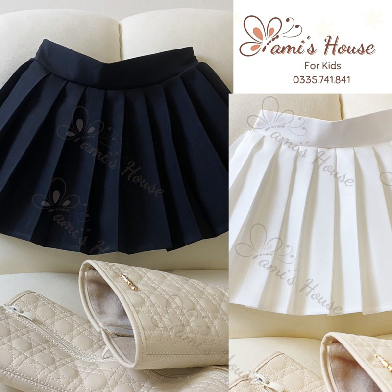 Chân váy xếp ly trắng/đen/be cho bé gái cực xinh, chân váy cho bé đi học Fami’s House