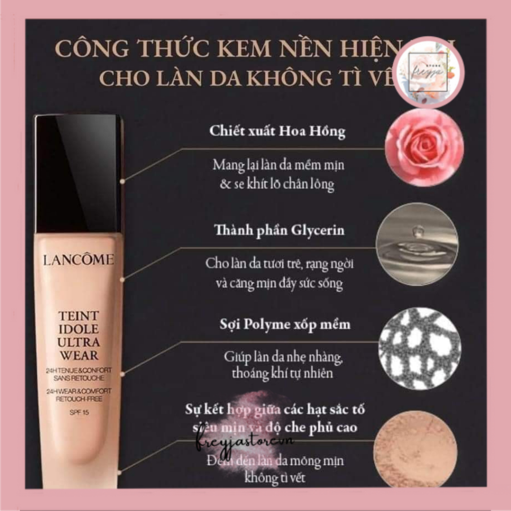 Kem nền La.n.co.m.e Teint Idole Ultra Wear SPF15 30ml Full Box lâu trôi, độ che phủ tốt, không bết - Freyja.Store