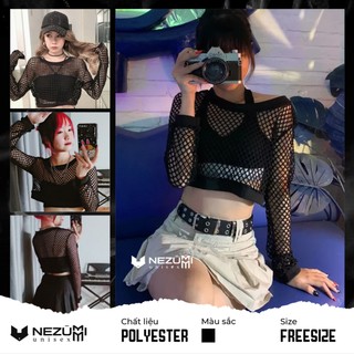 (Sẵn đen_Ảnh thật) Áo croptop nữ dài tay ren lưới Châu Âu tập nhảy sexy dance