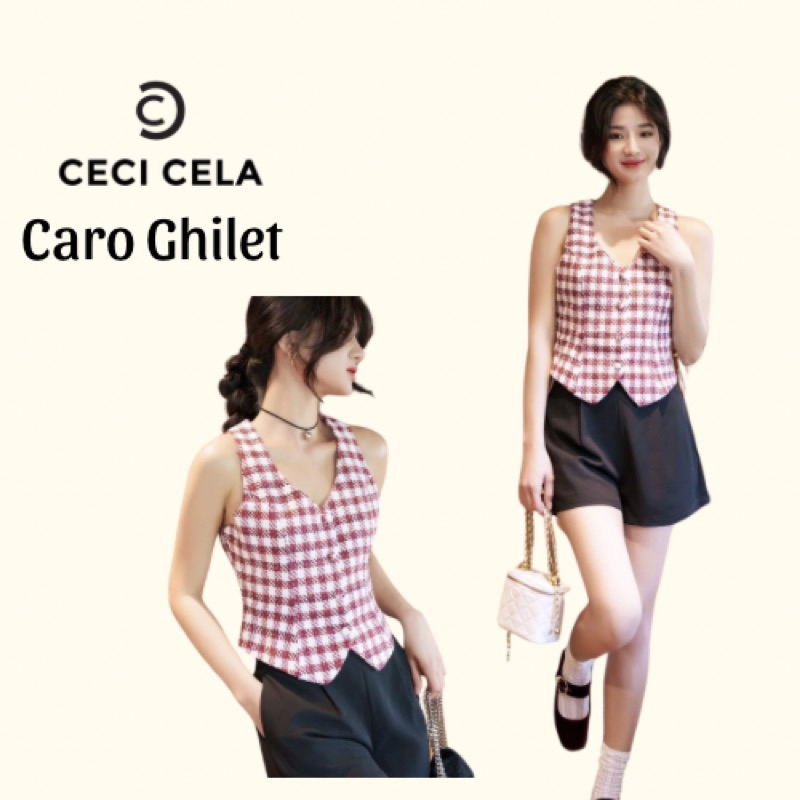 Ceci Cela - Áo Ghilet Dáng Ngắn Caro