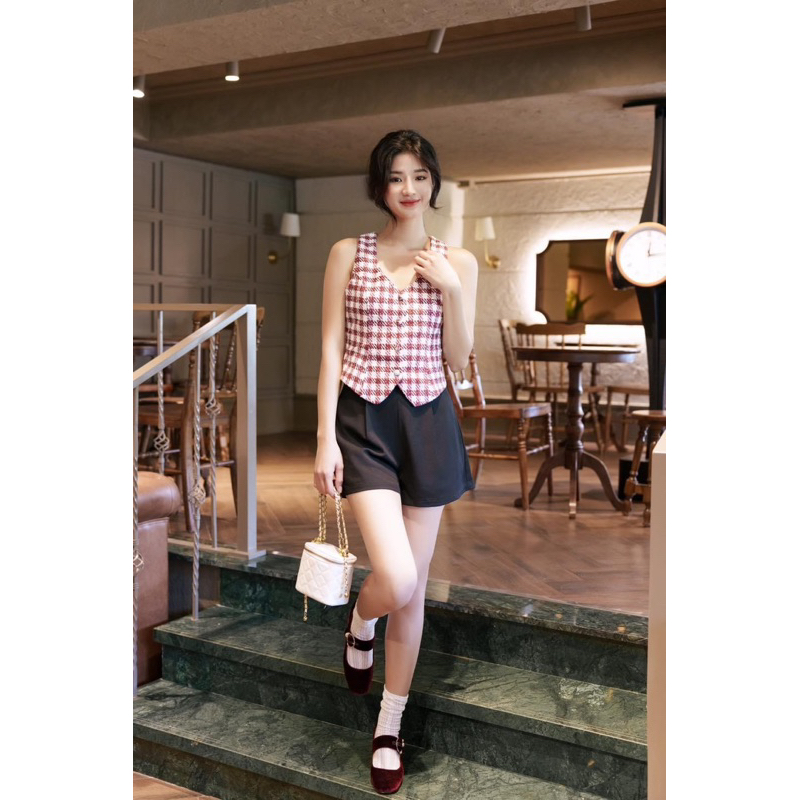 Ceci Cela - Áo Ghilet Dáng Ngắn Caro