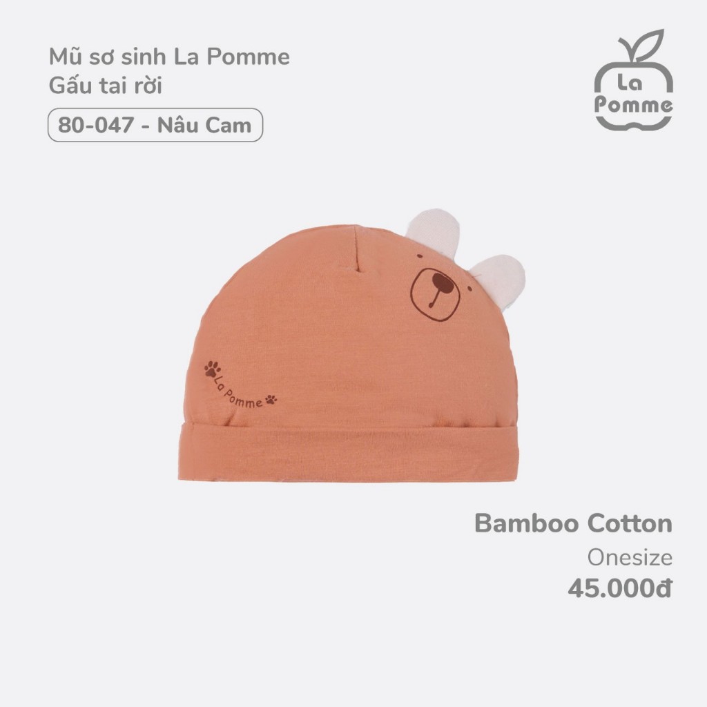 La Pomme - Mũ sơ sinh La Pomme Gấu tai rời - Trắng	- Nâu - SS23.T12A
