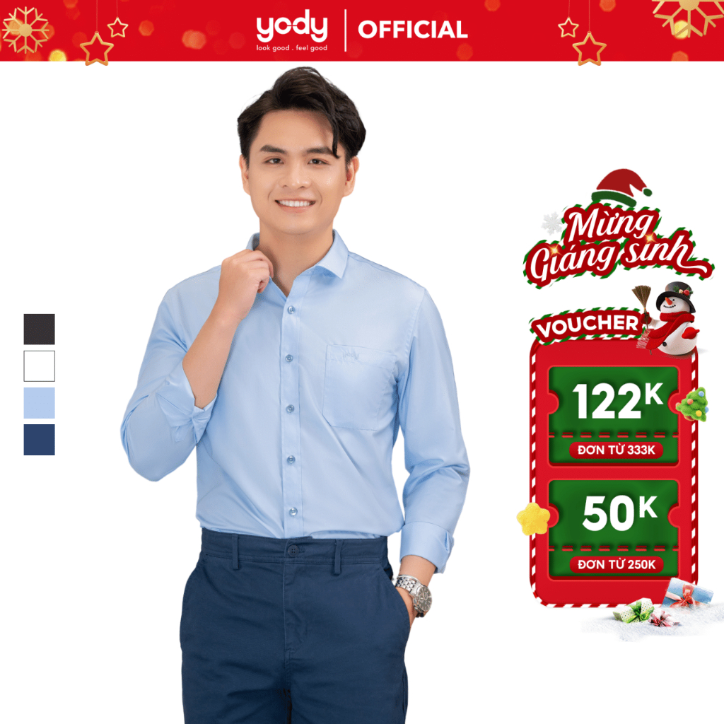 Áo Sơ Mi Nam Yody dài tay có túi ngực chất liệu lụa nến mềm mịn chống nhăn lịch lãm SPM5005