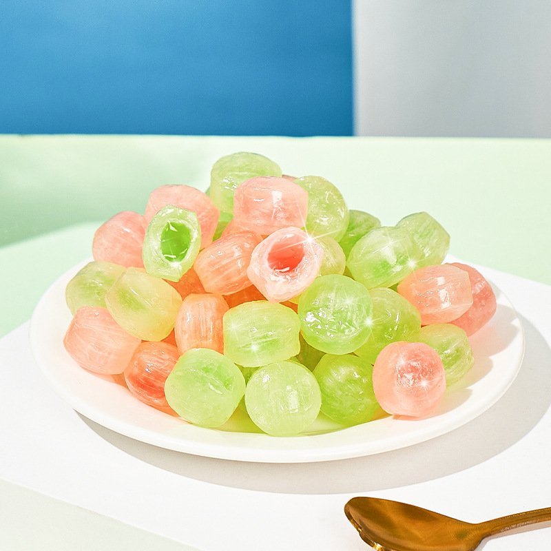 Combo 300g kẹo cứng trái cây bạc hà có nhân siro hương vị đào trắng - hương chanh thơm ngon ăn vặt