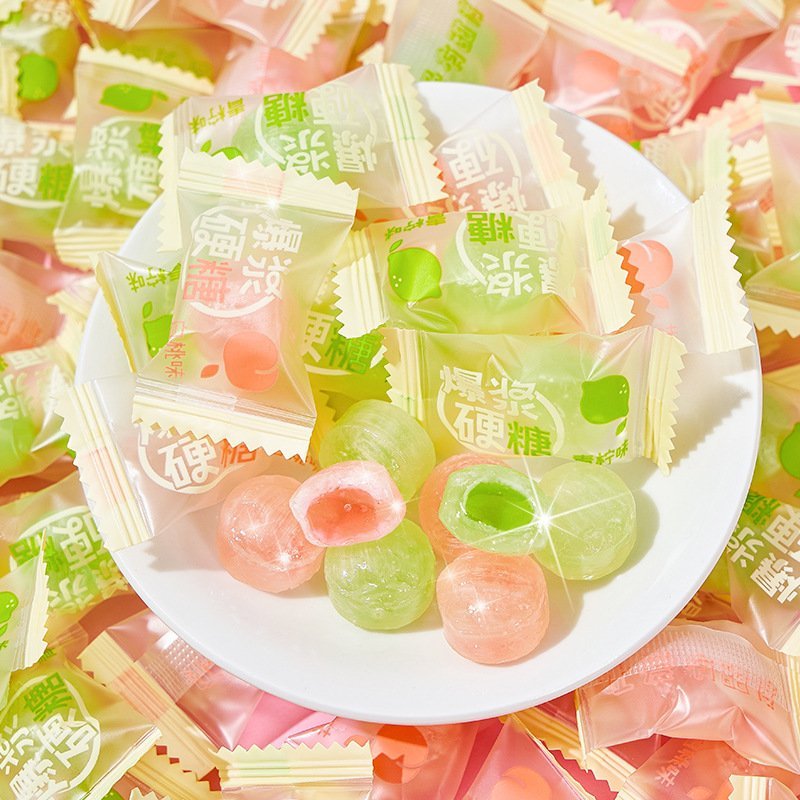 Combo 300g kẹo cứng trái cây bạc hà có nhân siro hương vị đào trắng - hương chanh thơm ngon ăn vặt