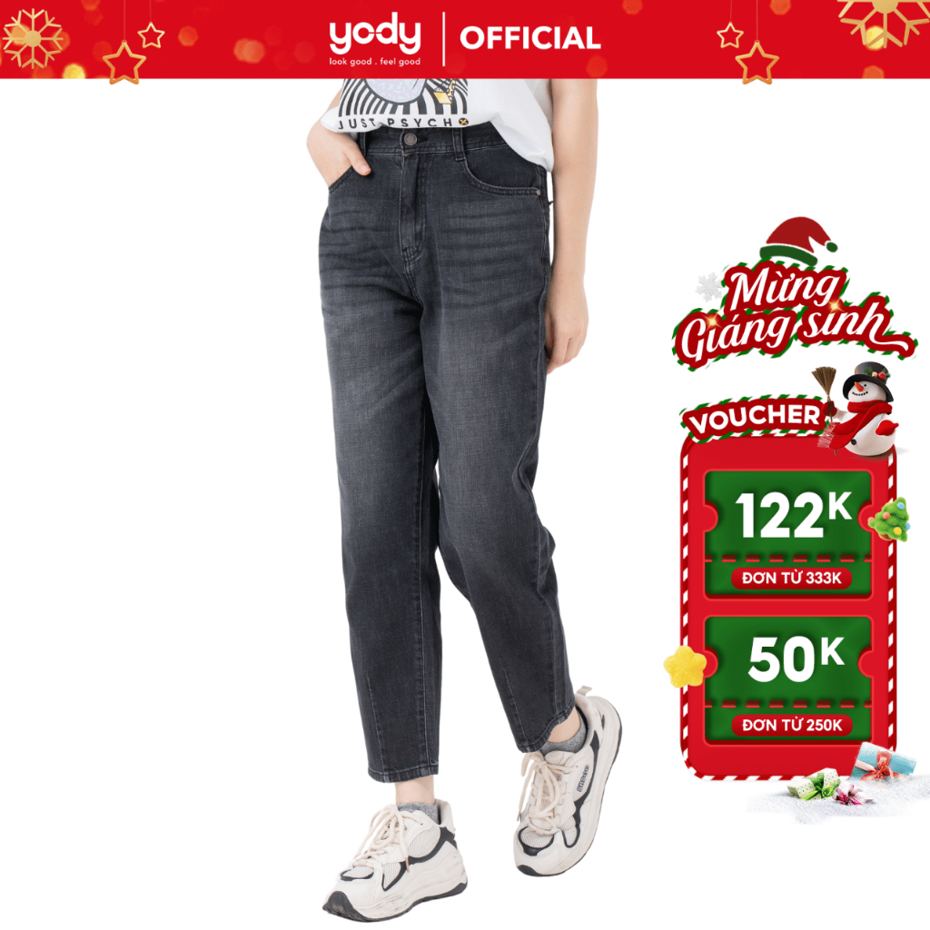 Quần Jean Nữ YODY Baggy Cotton Chiết Ly Ống QJN6050