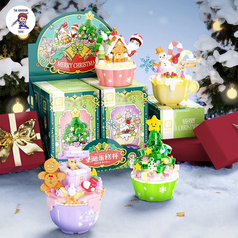 Đồ Chơi Lắp Ráp Giáng Sinh Noel Bộ 4 Mô Hình Ngôi Nhà Ông Già Noel / Cây Thông / Người Tuyết Phát Sáng Có Đèn 605030