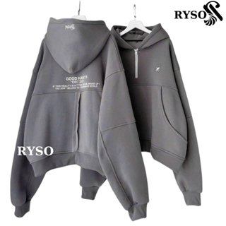 Áo khoác hoodies RYSO FASHION dây kéo GOOD DOUBLE nam nữ chống nắng màu xám,rêu vải nỉ lót bông unsiex khoác ngoài