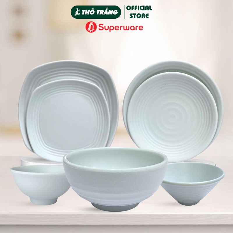 Tô, chén, dĩa nhựa nhám Melamine màu XANH PASTEL cao cấp Superware Thái Lan