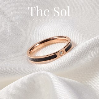 Nhẫn Thép Titan Viền Đen Đính Ngọc thesol.accessories