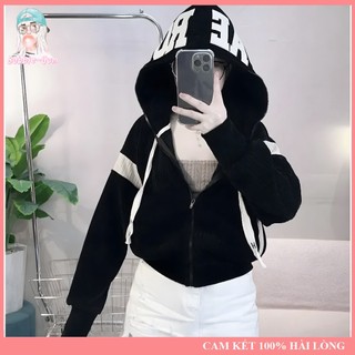 Áo Khoác Nữ Nhung Đôi Thêu Nón AERO Có Xỏ Ngón 4 Túi Freesize Dưới 65Kg BUBBLE GUM