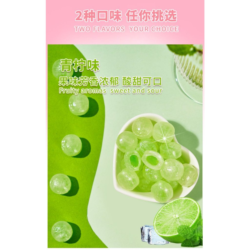 Combo 500g kẹo cứng trái cây bạc hà có nhân siro hương vị đào trắng - hương chanh thơm ngon ăn vặt