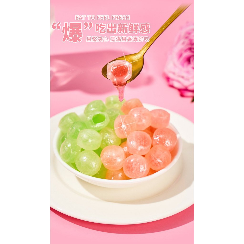 Combo 500g kẹo cứng trái cây bạc hà có nhân siro hương vị đào trắng - hương chanh thơm ngon ăn vặt