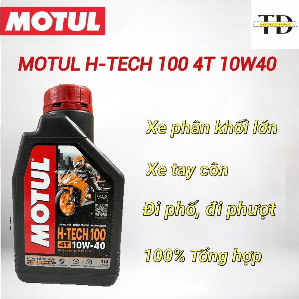 Dầu nhớt Motul Htech 4T 10W40 1 lít_Nhớt tổng hợp dành cho xe máy số, xe côn tay, phân khối lớn đi p