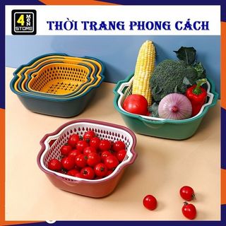 Set rổ nhựa 6 món kèm chậu chất liệu nhựa cao cấp - bộ thau rổ 6 món đựng đồ đa năng- rổ nhựa vuông kèm chậu 6 chi tiết