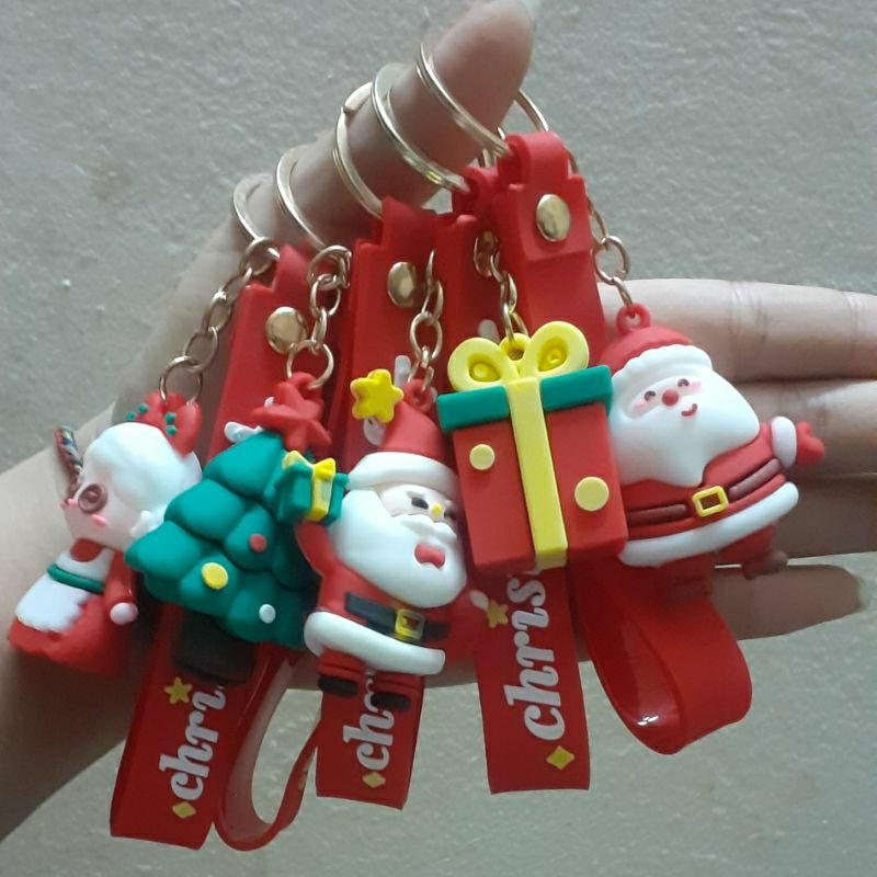 Móc khóa noel giáng sinh, móc chìa khóa to kèm dây sillicon hình ông già noel người tuyêt cây thông qua tặng cute