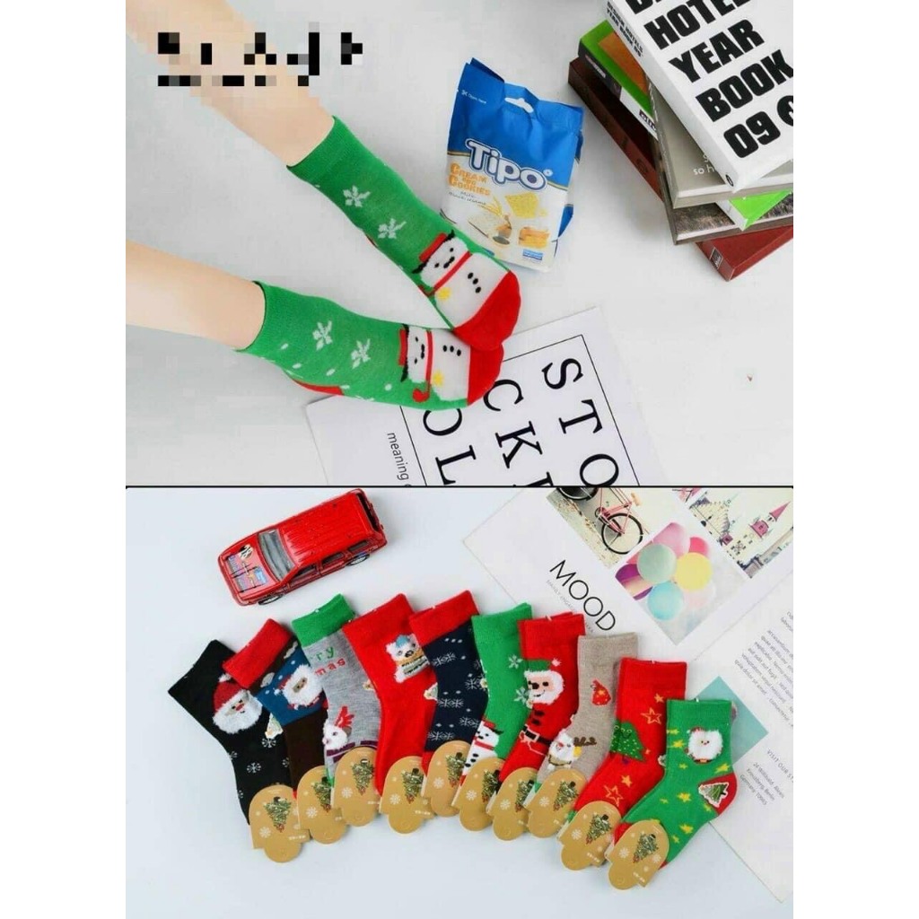 Tất noel cho bé từ 1-12 tuổi vớ thu đông họa tiết giáng sinh