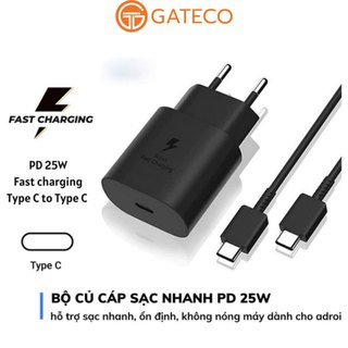 Bộ củ cáp sạc nhanh 25w typec to typec cho các dòng máy chân cắm typec bảo hành 6 tháng - gateco