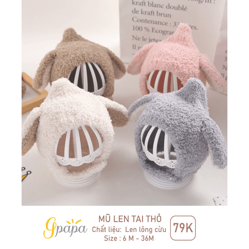 Mũ len lông cừu tai thỏ cài cúc Gpapa cho bé từ 6 tháng đến 3 tuổi Lunakidsbaby